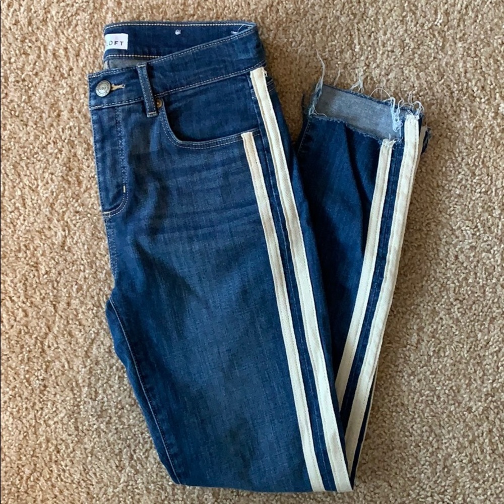 LOFT Skinny Jeans w/ Ivory Stripes